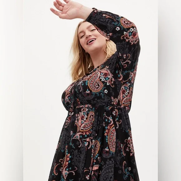 Torrid Midi Challis long sleeve Skater Dress - Picture 5 of 11